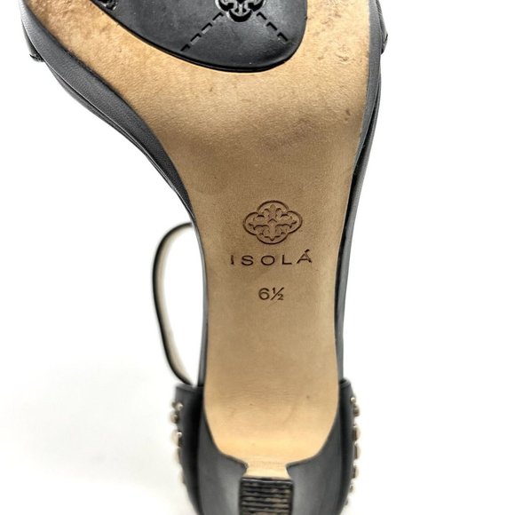 Isola Ivalee Gold Stud Black Leather T Strap Heels Dress Evening Prom Size 6.5M - Picture 6 of 8